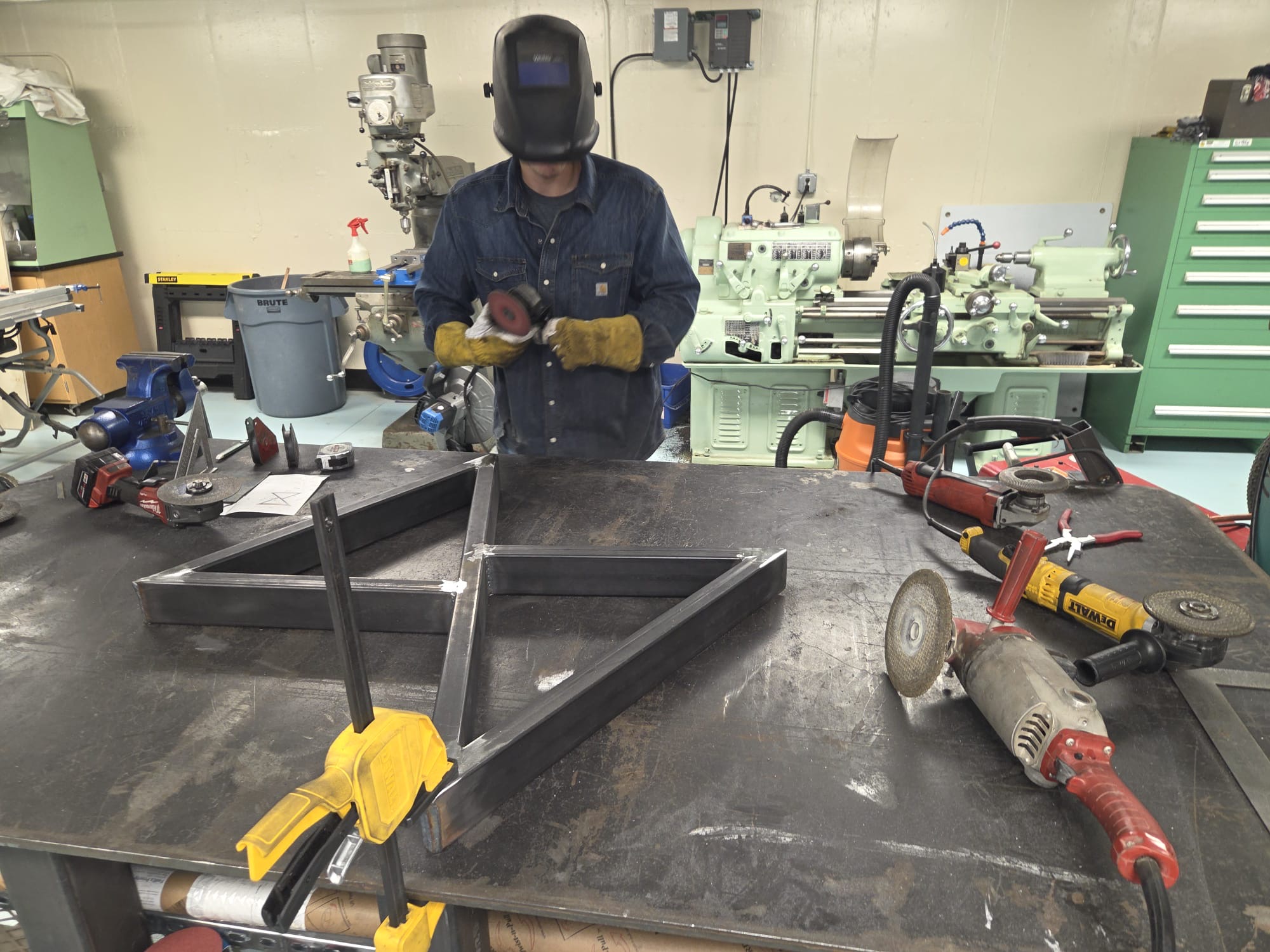 Crossform Desk Base frame being built